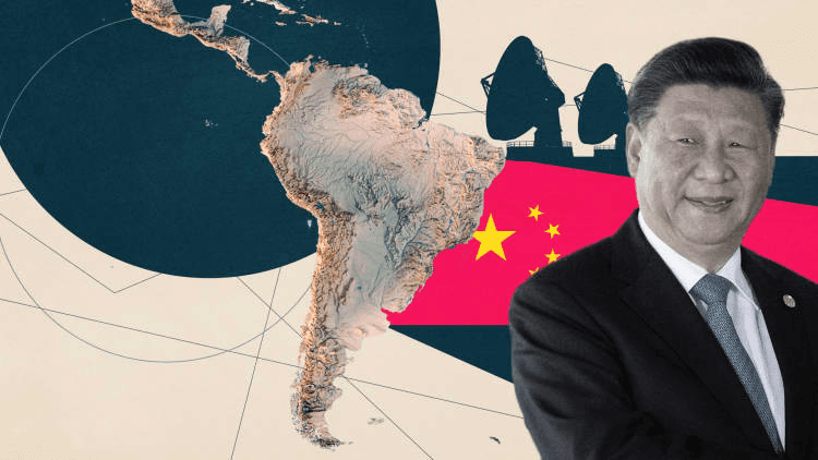 Montagem de presidente da China e América do Sul de fundo
